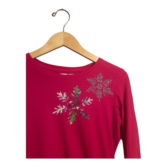 Old Navy Pink Snowflake Long Sleeve T-shirt Women’s Size Small - Picture 2 of 4